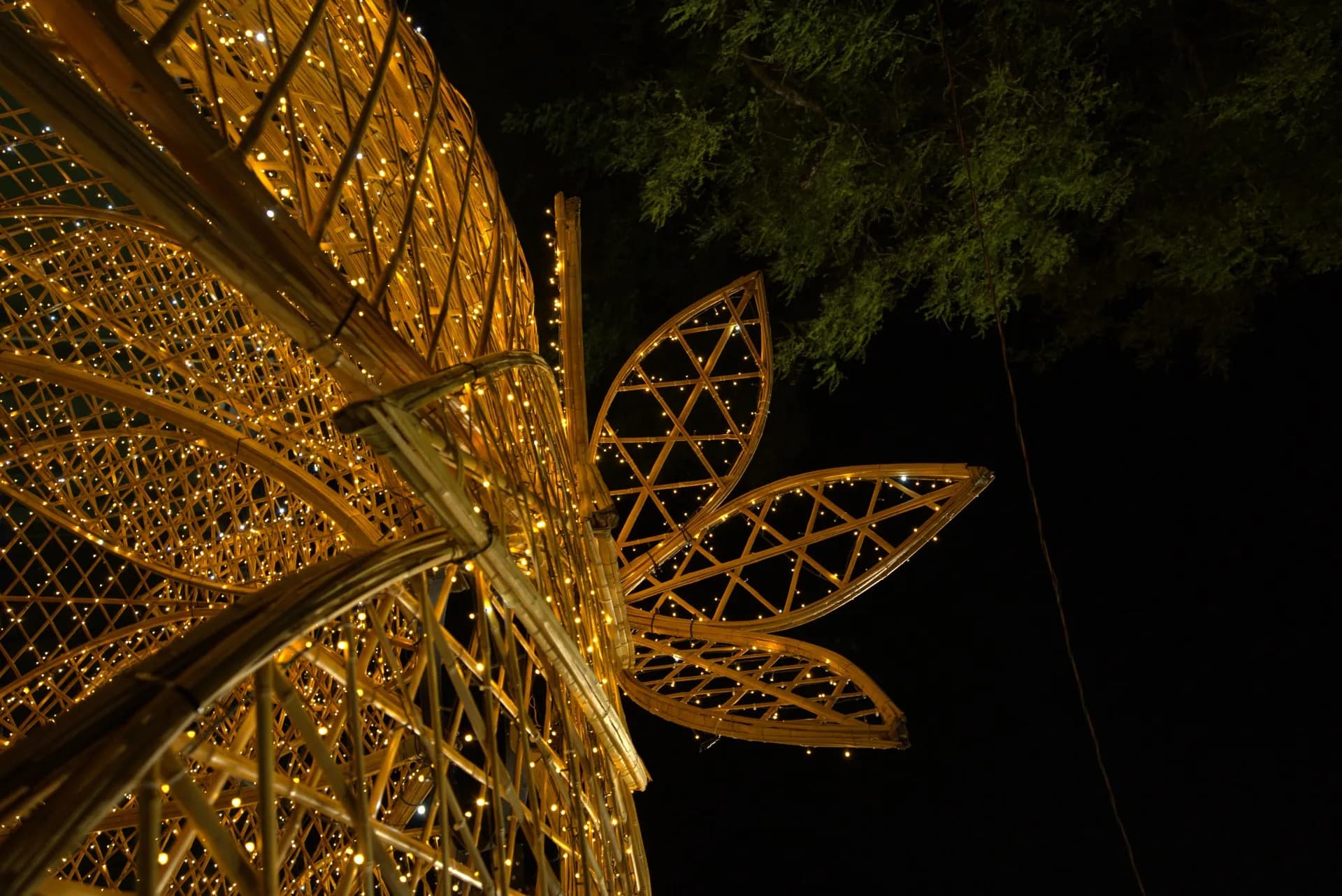 Domo geodésico em bambu iluminado — Natal Foz do Iguaçu 2025.