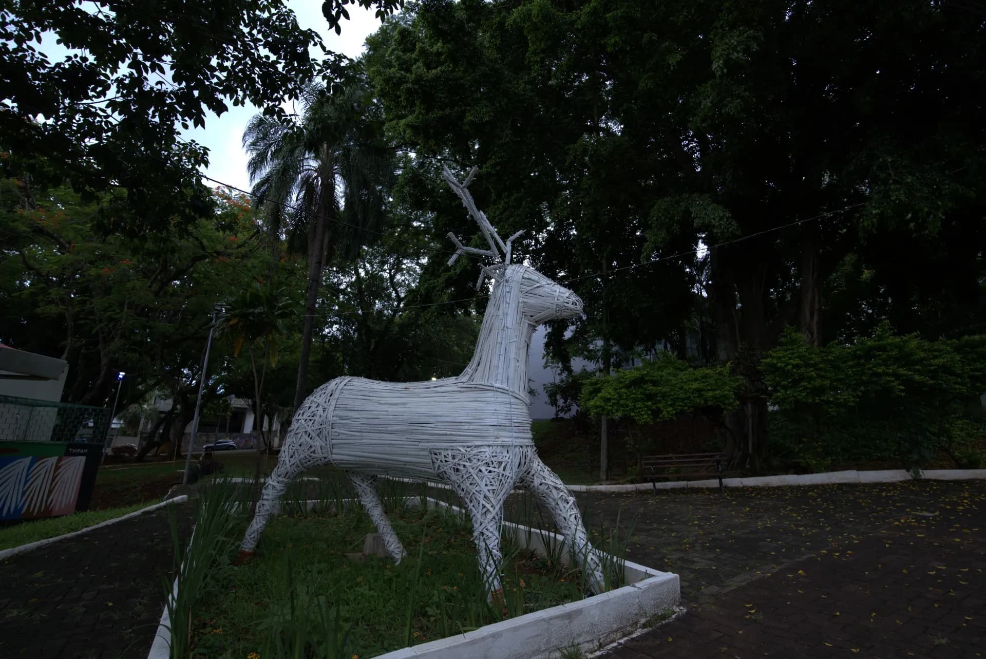 Rena cenográfica em bambu iluminada — Natal Foz do Iguaçu 2025.