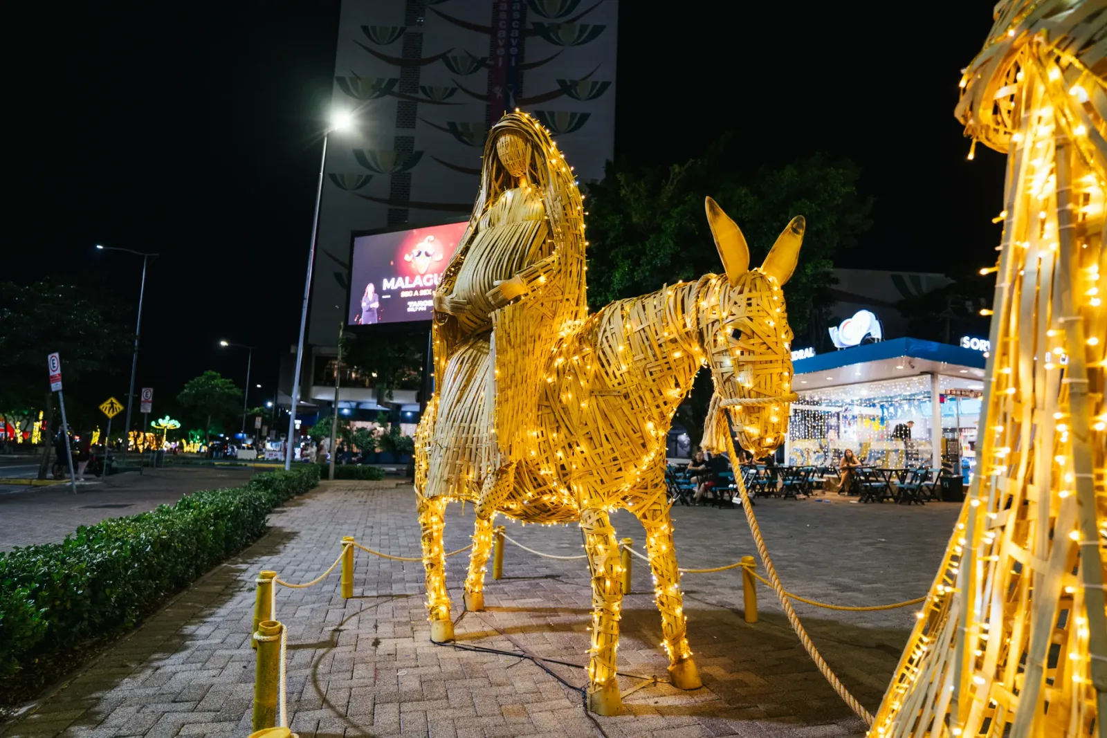 Cena de São José, Maria e o burrinho em bambu — Natal dos Pioneiros — Cascavel 2025.