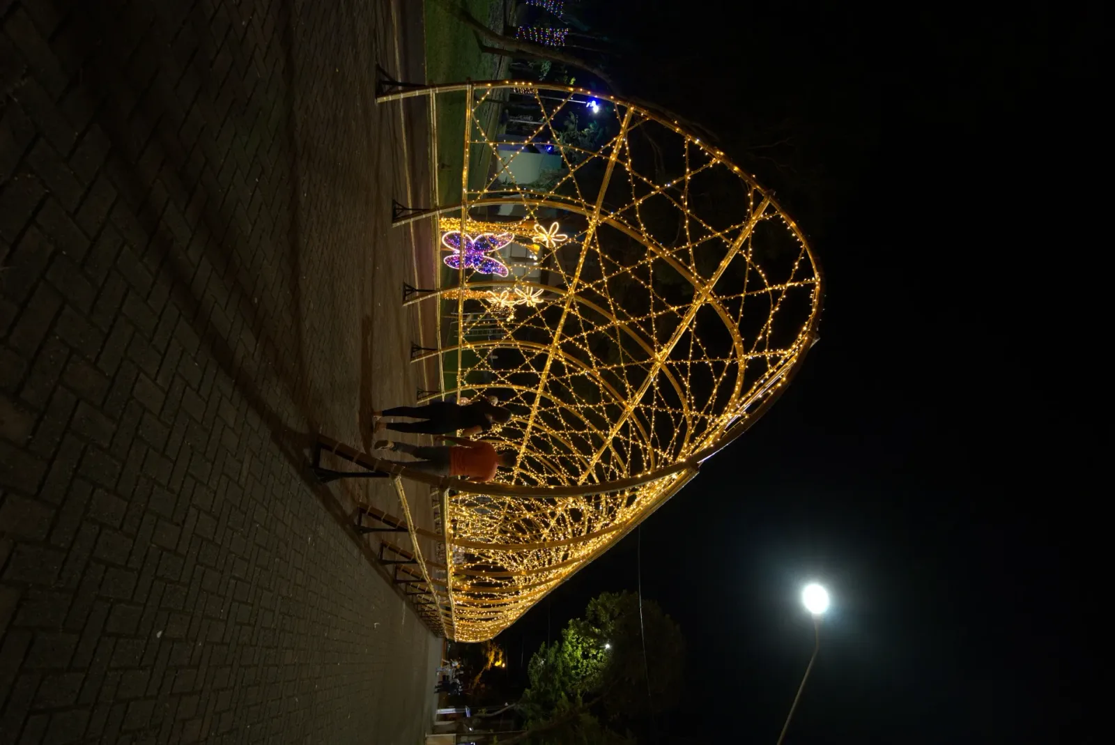 Portal tramado de bambu iluminado — Natal Foz do Iguaçu 2025.