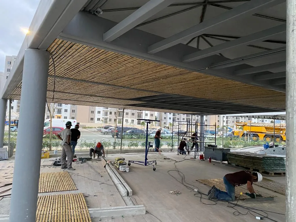 Forro de bambu do Parcão Multiplan — registro de obra.