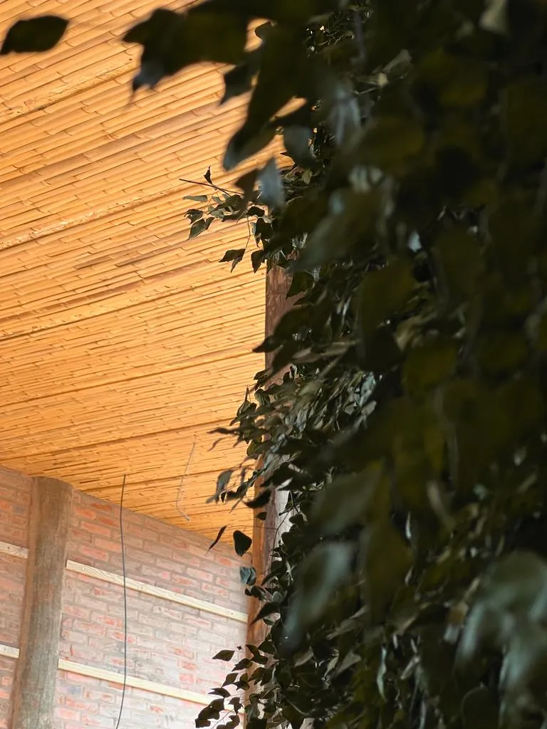 Estrutura e revestimentos de bambu do Vanara Bubble — registro de obra.