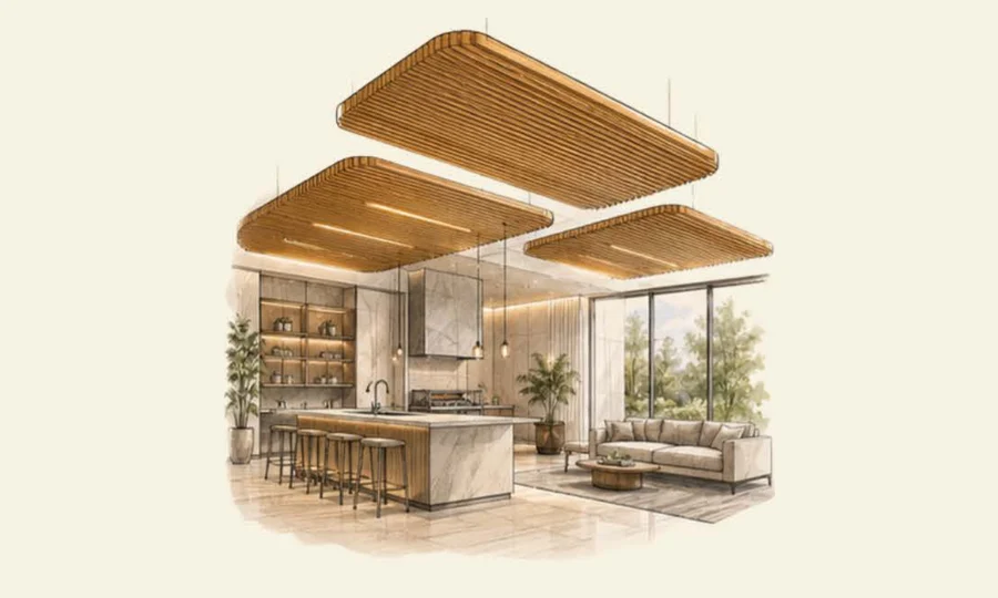 Ilustração de aplicação — Ilhas de forro suspenso